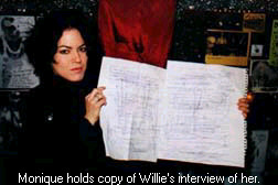 Monique Ortiz holding Willie Loco's written transcript.